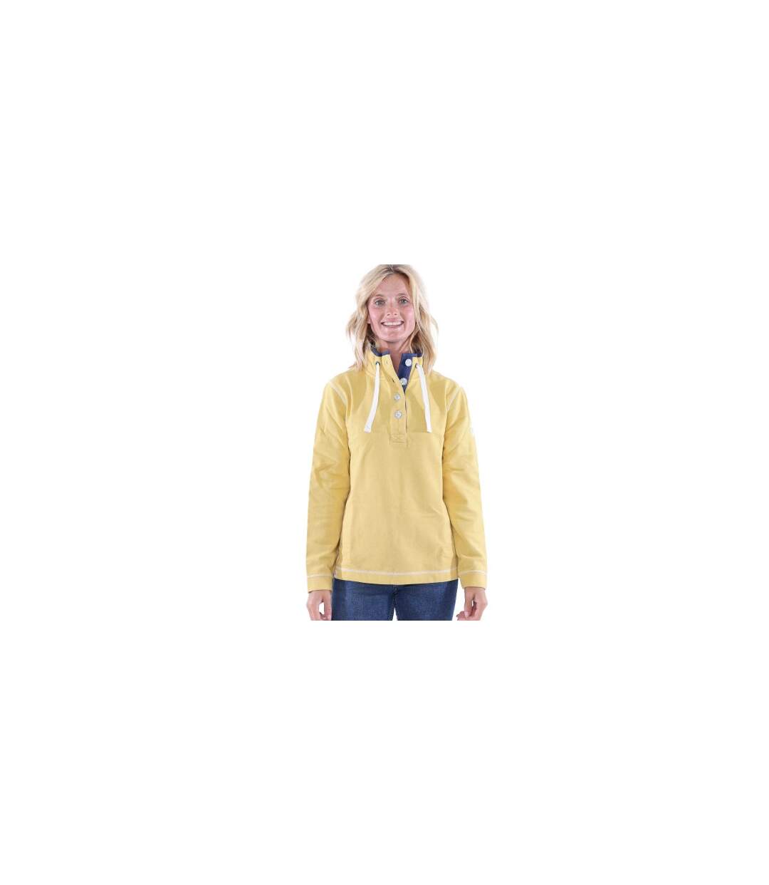 Womens/ladies Pique Button Neck Sweatshirt Lemon Lazy Jacks-1