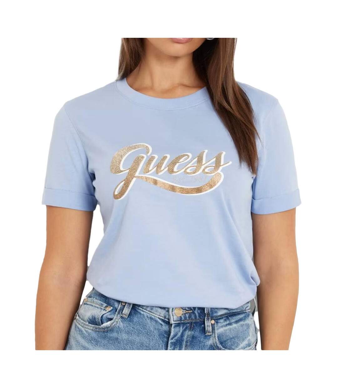 T-shirt Bleu Femme Guess Glittery - S-1