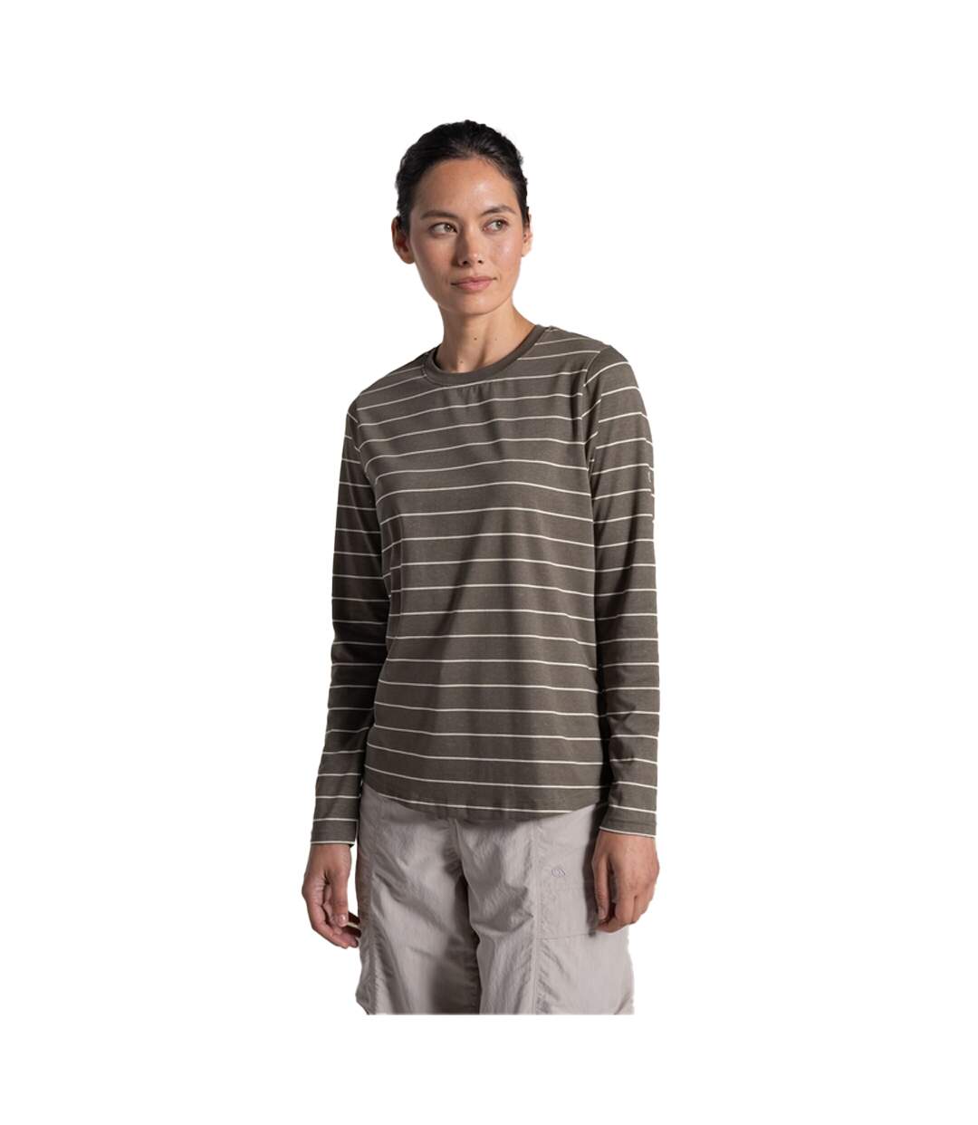 Womens/ladies Akona Striped Nosilife Long-sleeved T-shirt Wild Olive Craghoppers-4