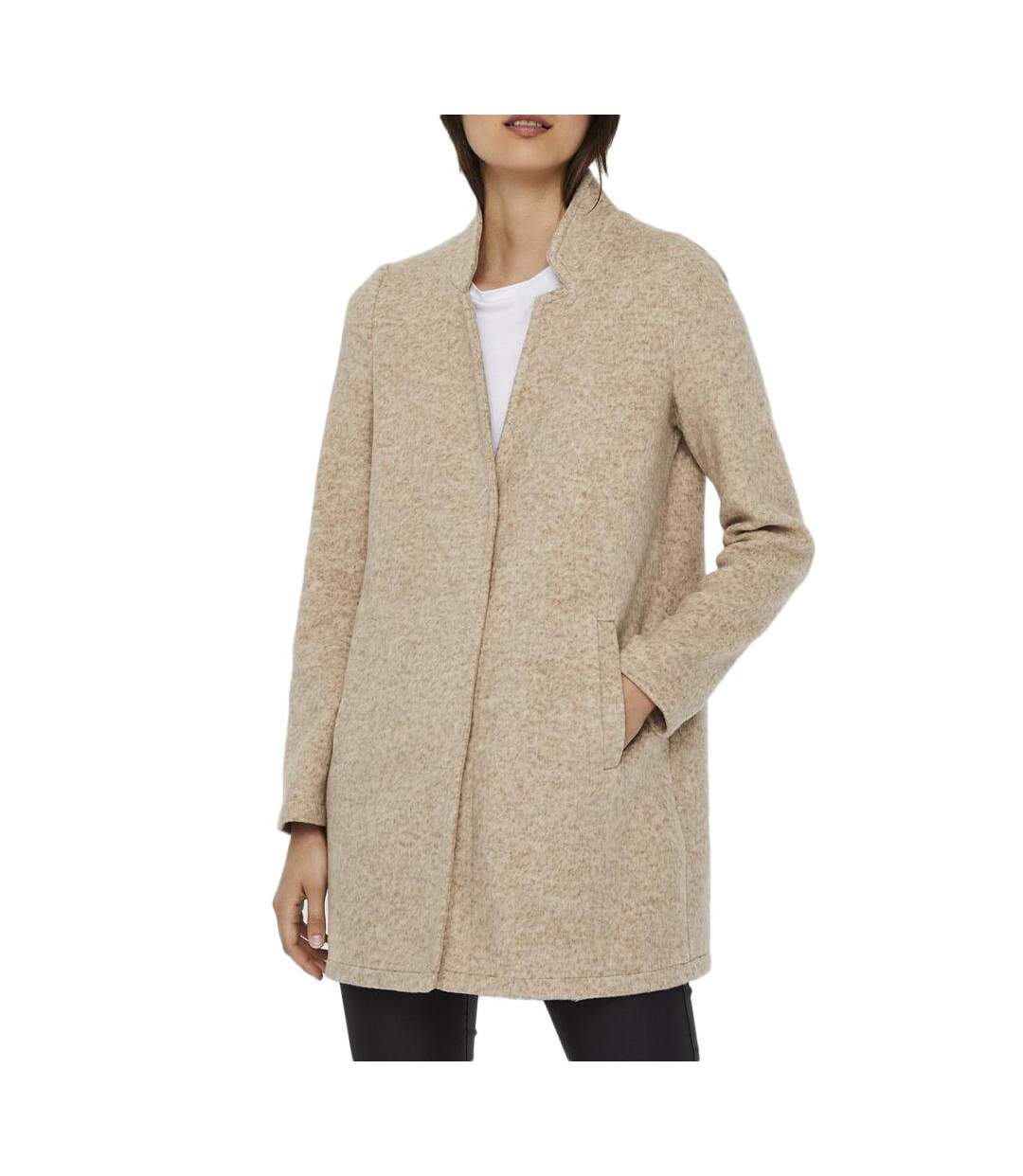 Manteau beige femme vero moda brushedkatrine-1