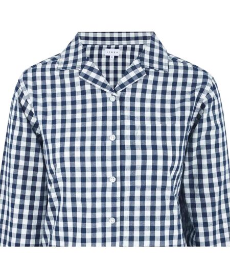 Womens/ladies Gingham Check Relaxed Fit Long-sleeved Shirt Navy White Linea