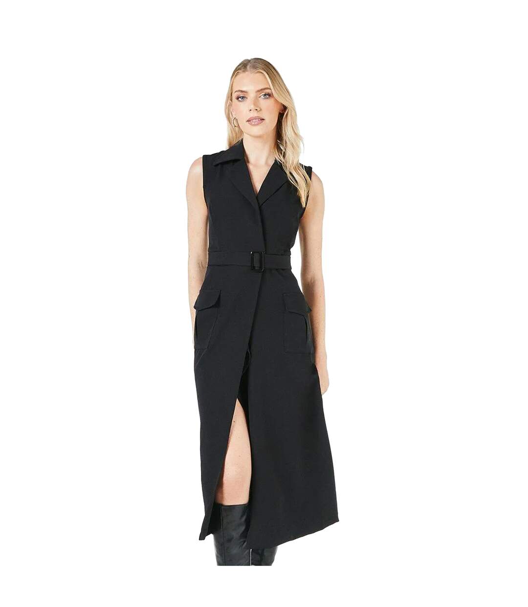 Womens/ladies Plain Belted Blazer Dress Black Principles-3