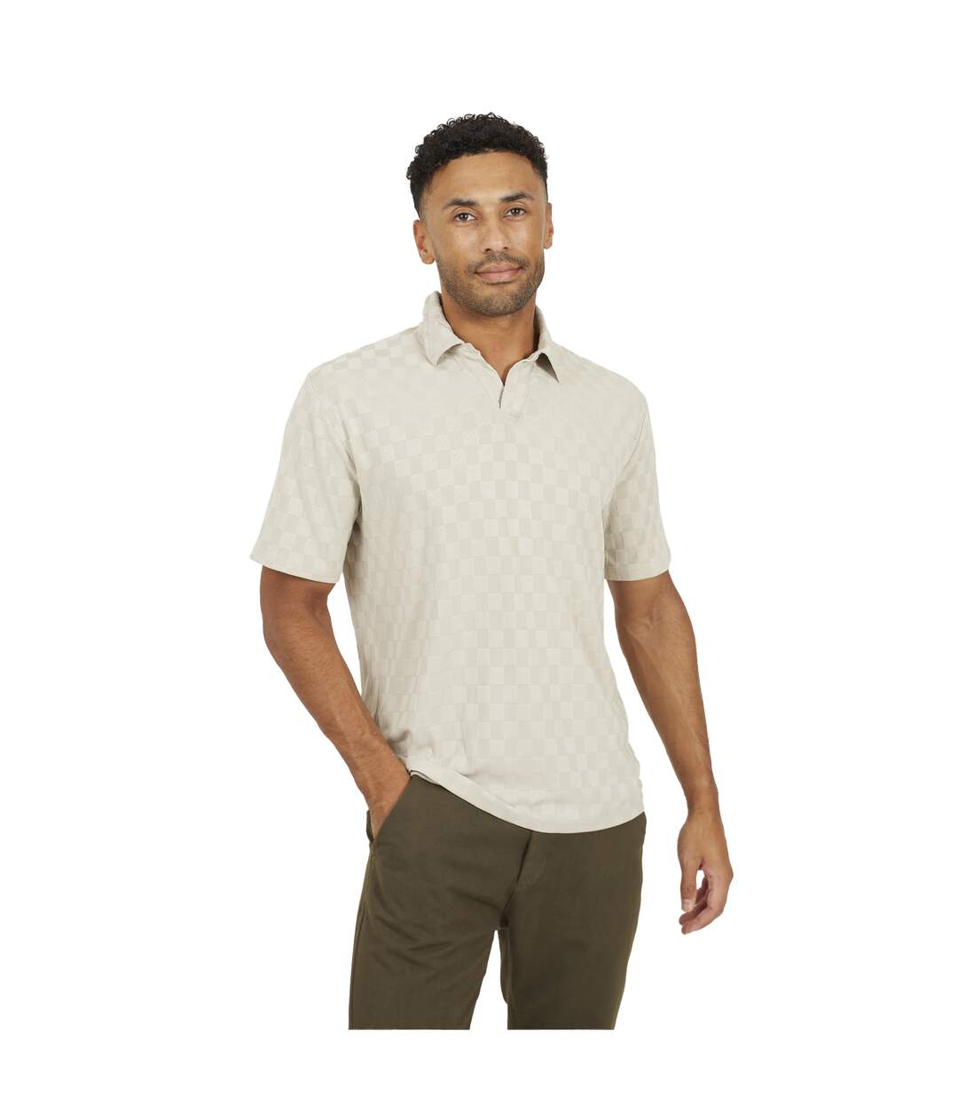 Mens Checkerboard Polo Shirt Light Stone Brave Soul-2