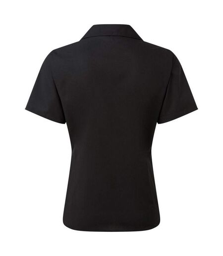 Short Sleeve Poplin Blouse / Plain Work Shirt Black Premier