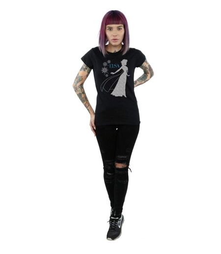 Disney T-shirt en coton Femme/Femme Frozen Elsa Christmas Silhouette (Noir) - UTBI21902