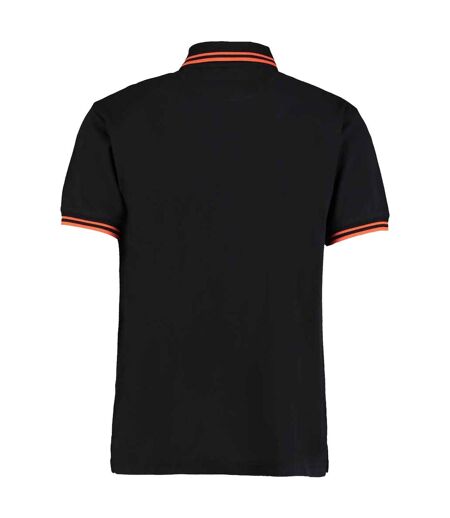 Polo Motif/style Rayure Contrastée Sur Bord Homme Noir Orange Kustom Kit