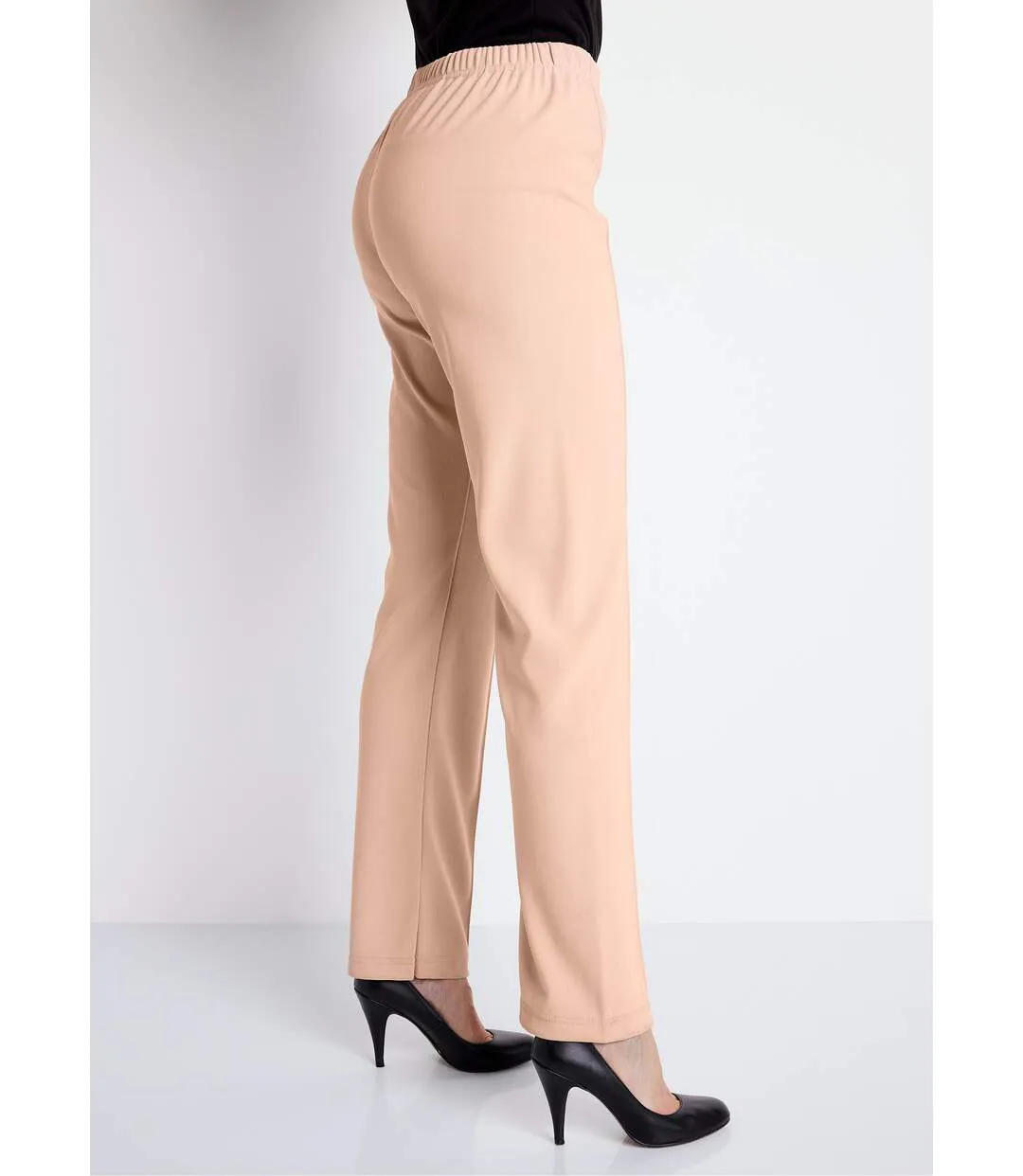 Pantalon droit taille élastiquée maille côtelée-3