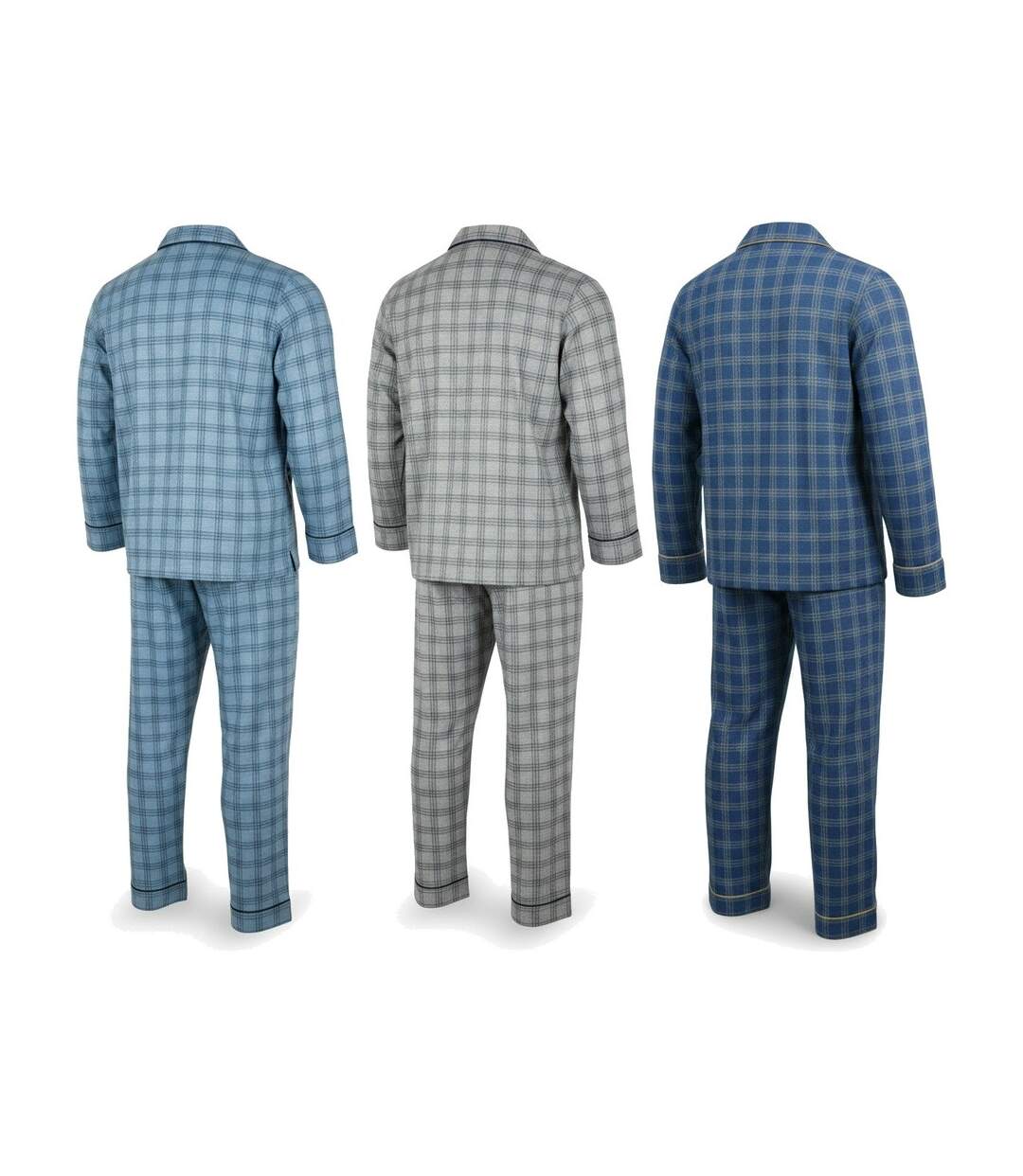 OZABI Pyjama Homme Boutonné Pack de 3, Coton Doublé Polaire, Manches Longues-3