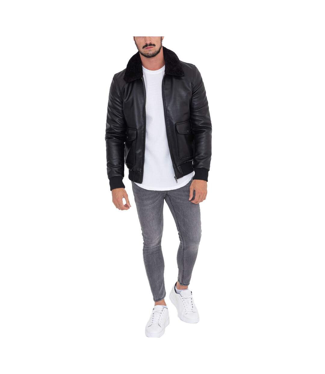 Veste homme col fourré Veste 606-1 noir
