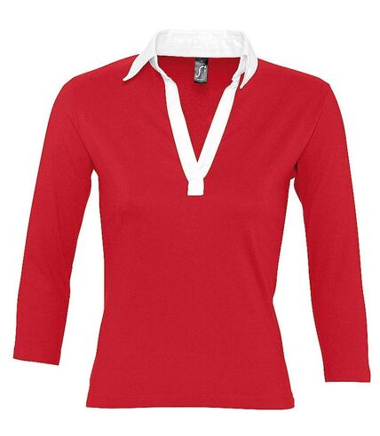 Polo rugby manches longues FEMME - 11329 - rouge