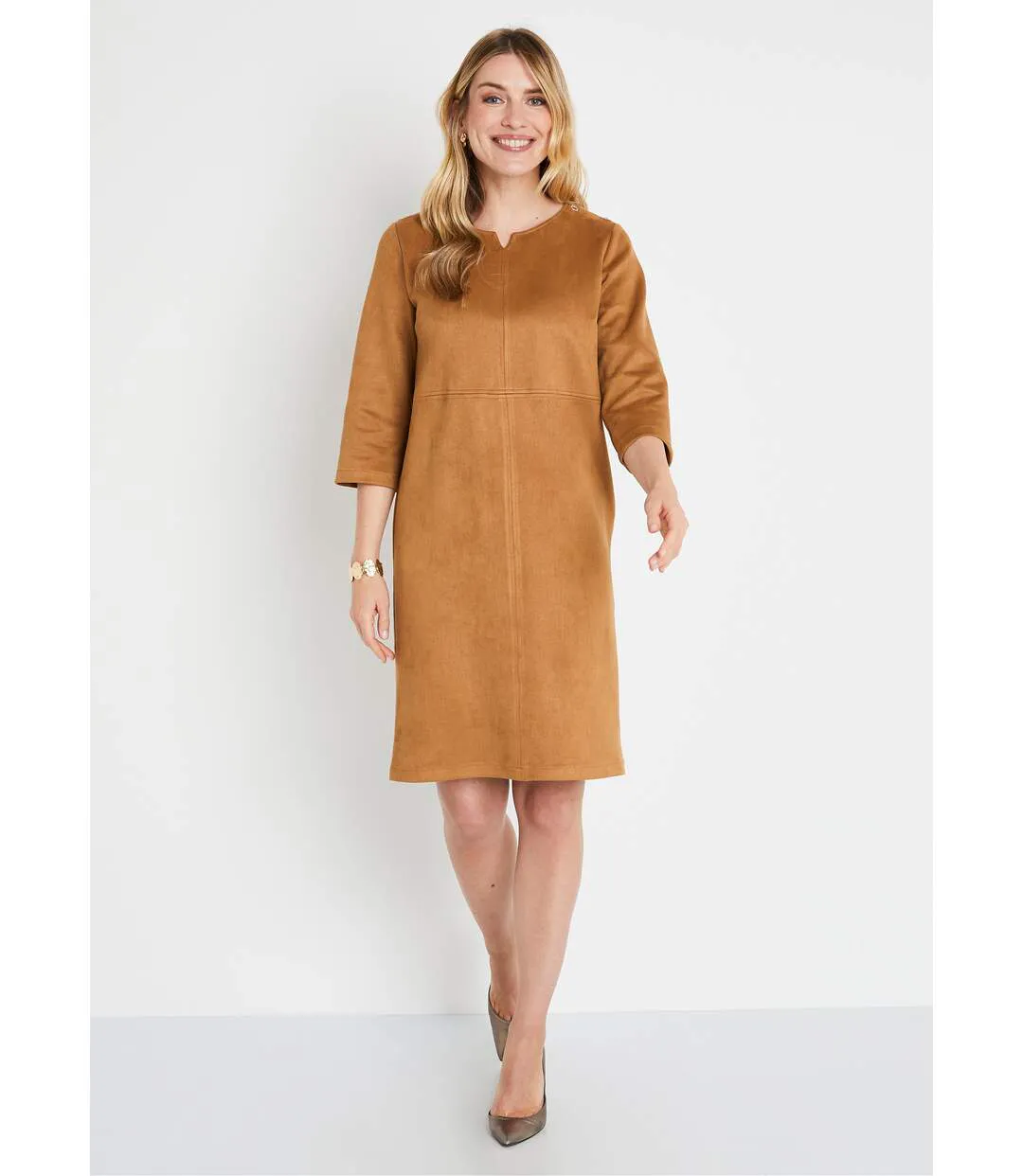 Robe ample courte en tissu suédé uni-1