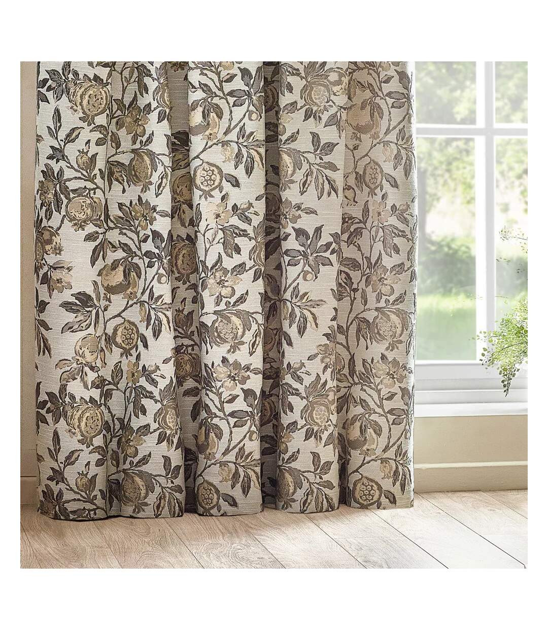 Jacquard pomegranate floral pencil pleat curtains 168cm x 229cm natural Wylder-3