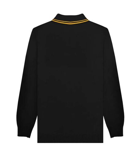 Mens Tipped Long-sleeved Polo Shirt Black Lambretta