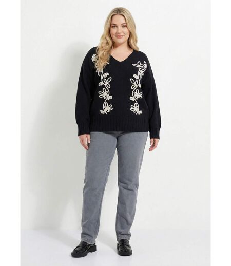 Pull col V avec broderies fleurs