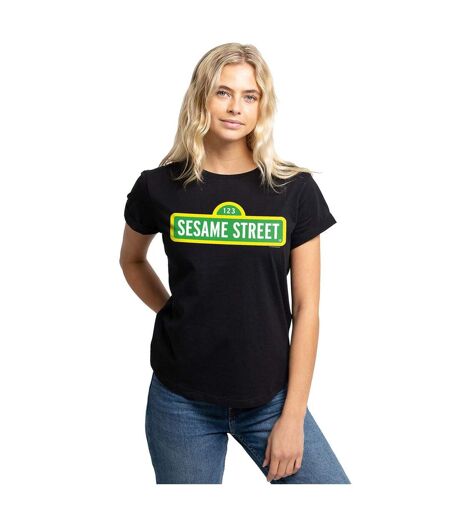 T-shirt Motif/style Logo Femme Noir Sesame Street