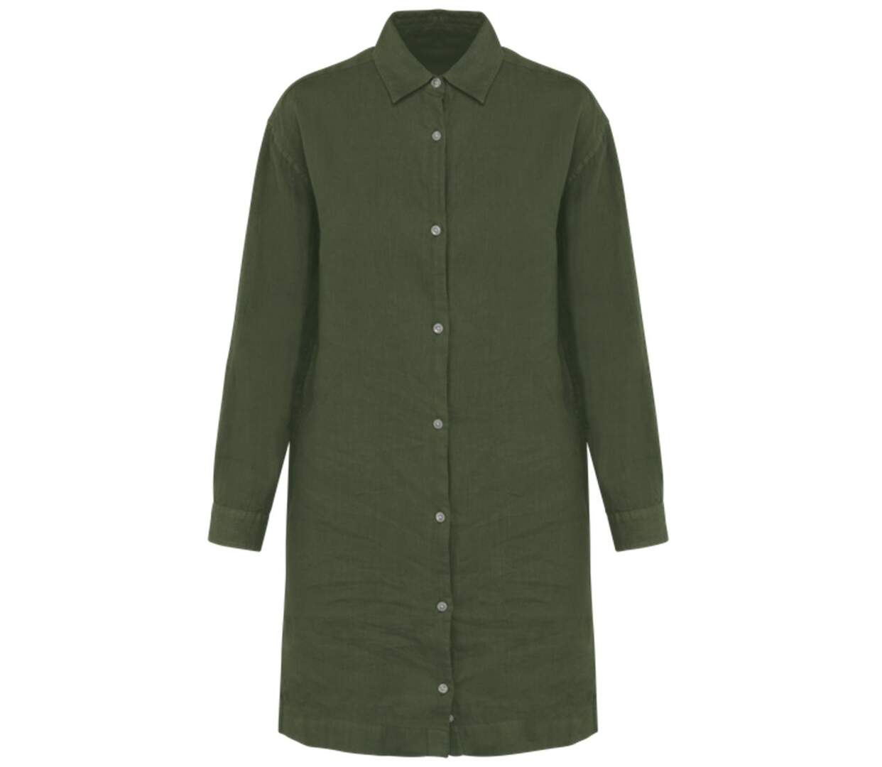 Chemise robe en lin - Femme - PATS5008 - vert kaki-1