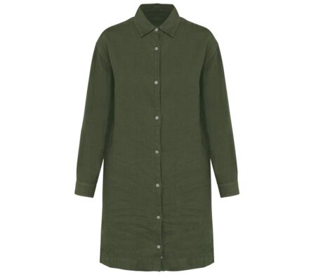 Chemise robe en lin - Femme - PATS5008 - vert kaki