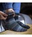Chaussettes thermiques brossées à motifs pour hommes avec rayures-5