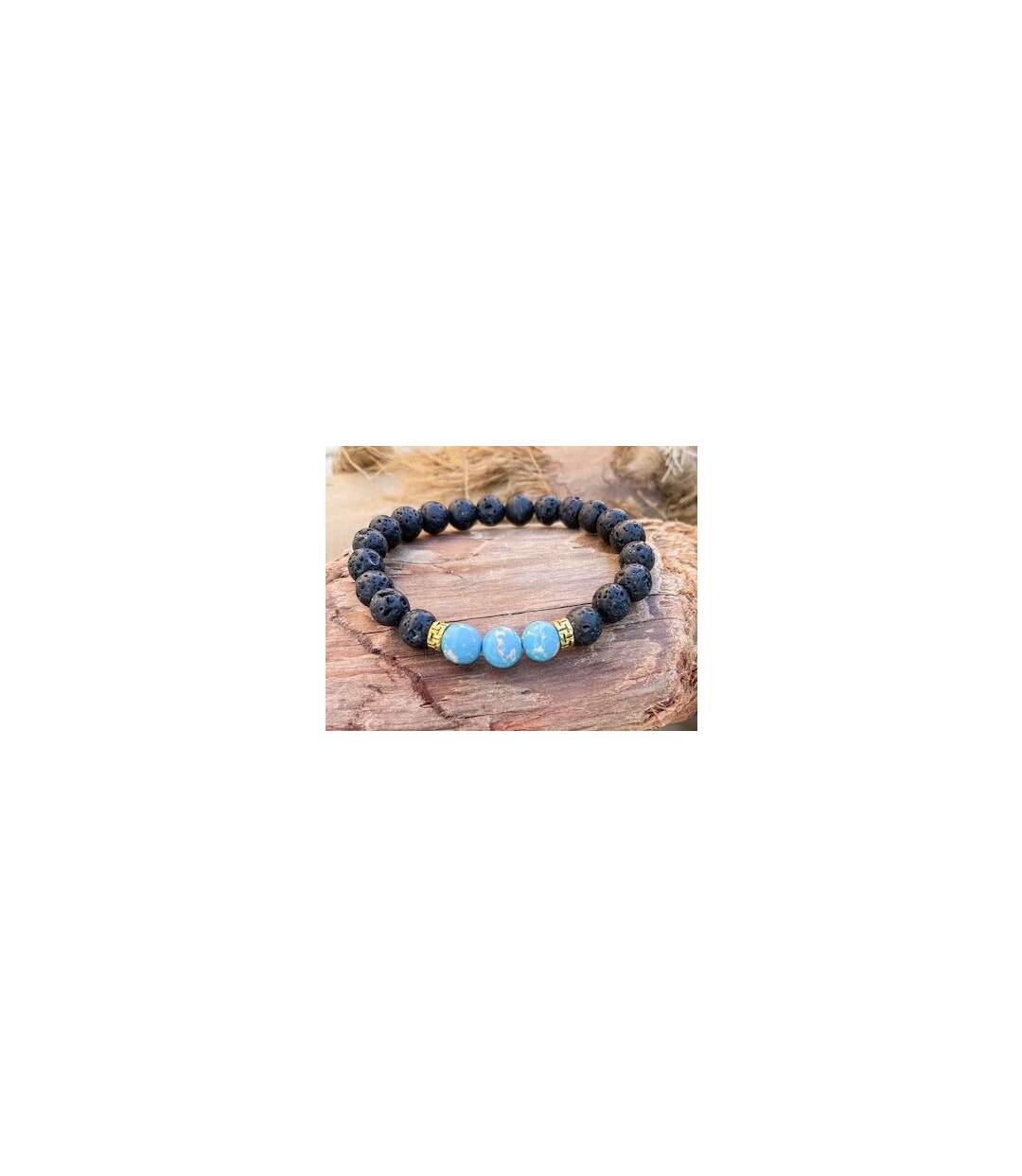 Bracelet turquoise et pierres de lave-2