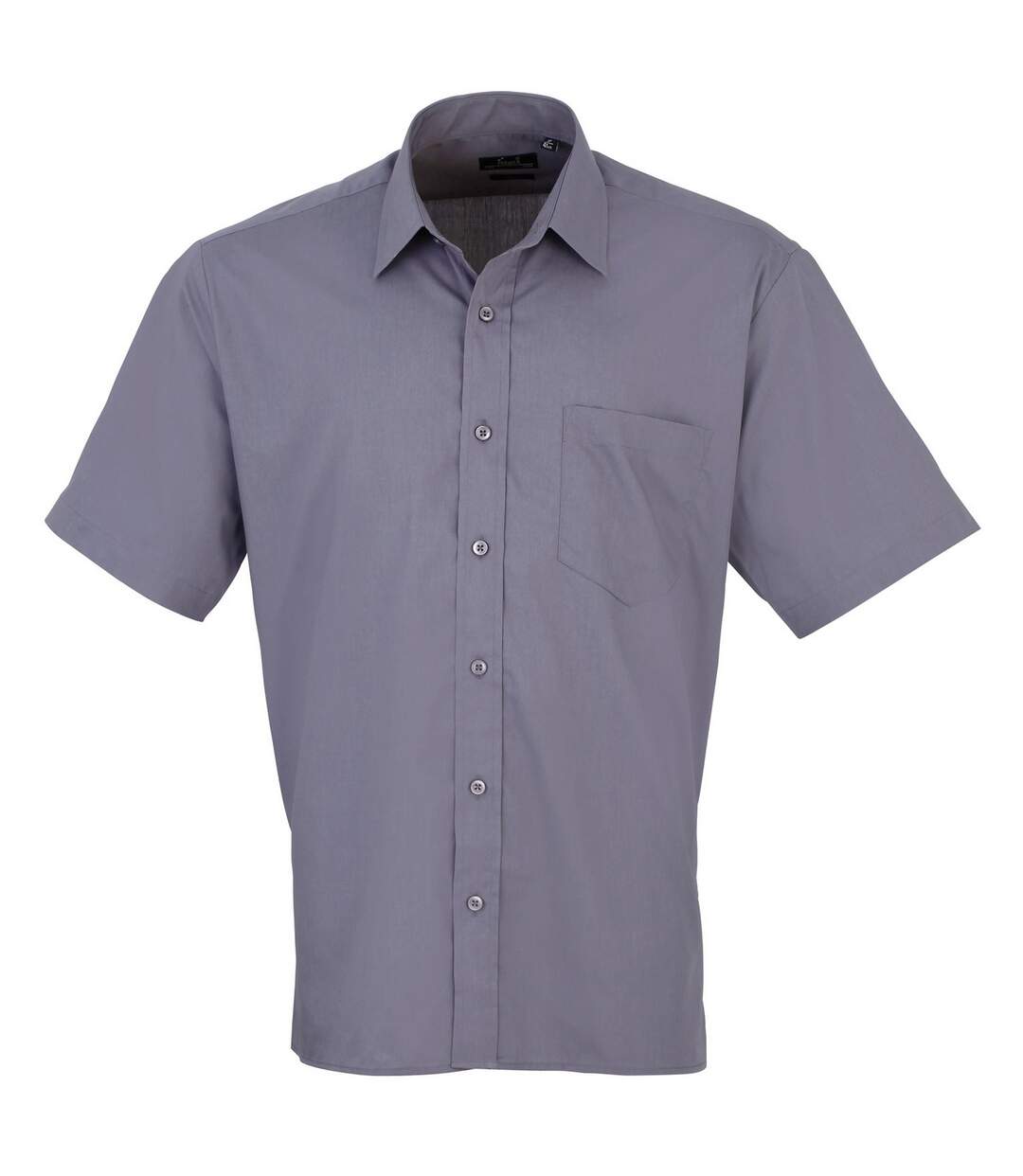 Mens short sleeve formal poplin plain work shirt steel Premier