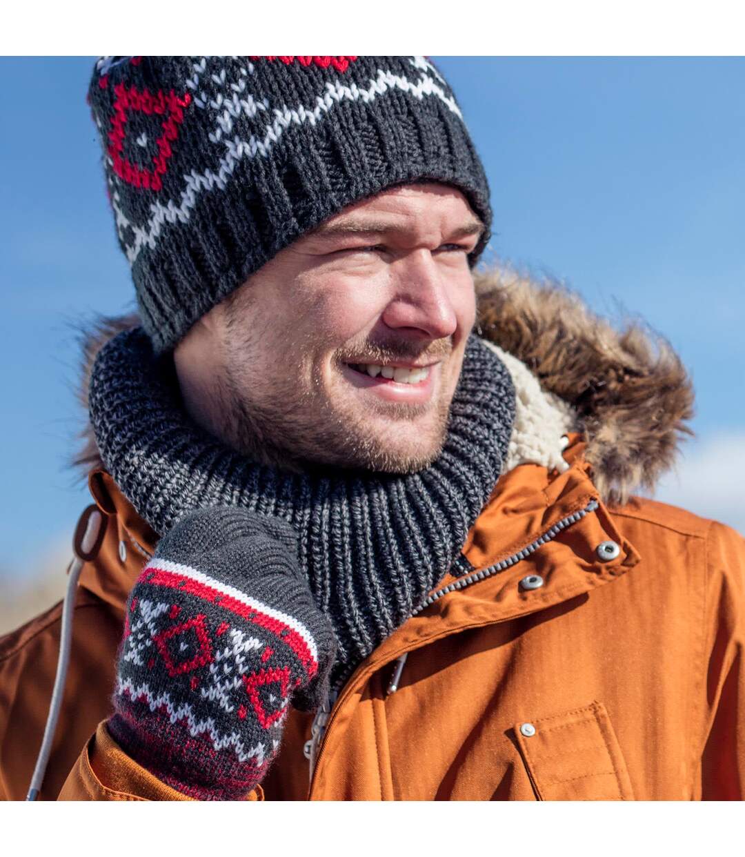 Cache-Cou Homme Épais Tricot avec Doublé Polaire-5