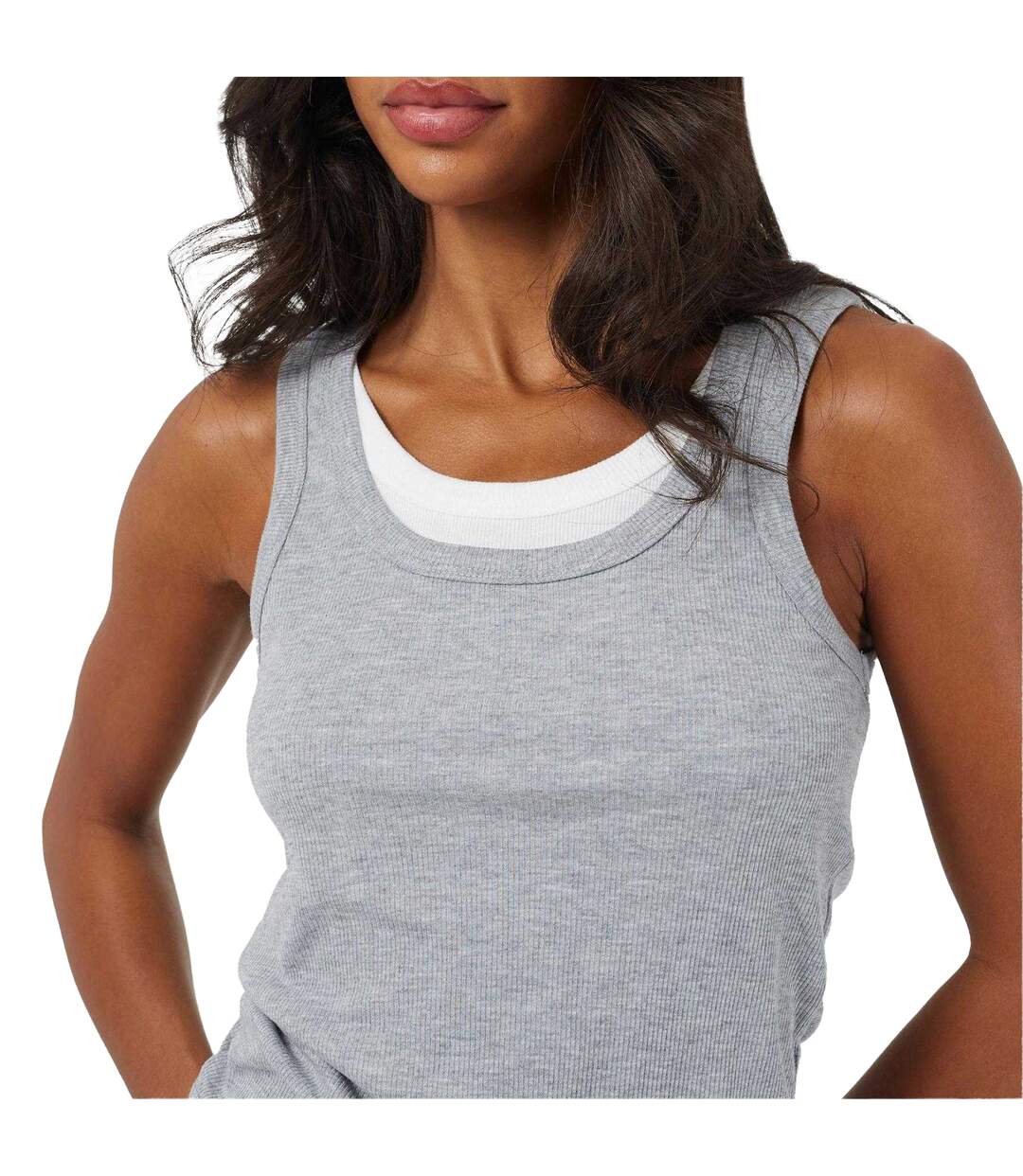 Débardeur Sans Manches Motif/style Superposé Femme Gris Blanc Brave Soul-4