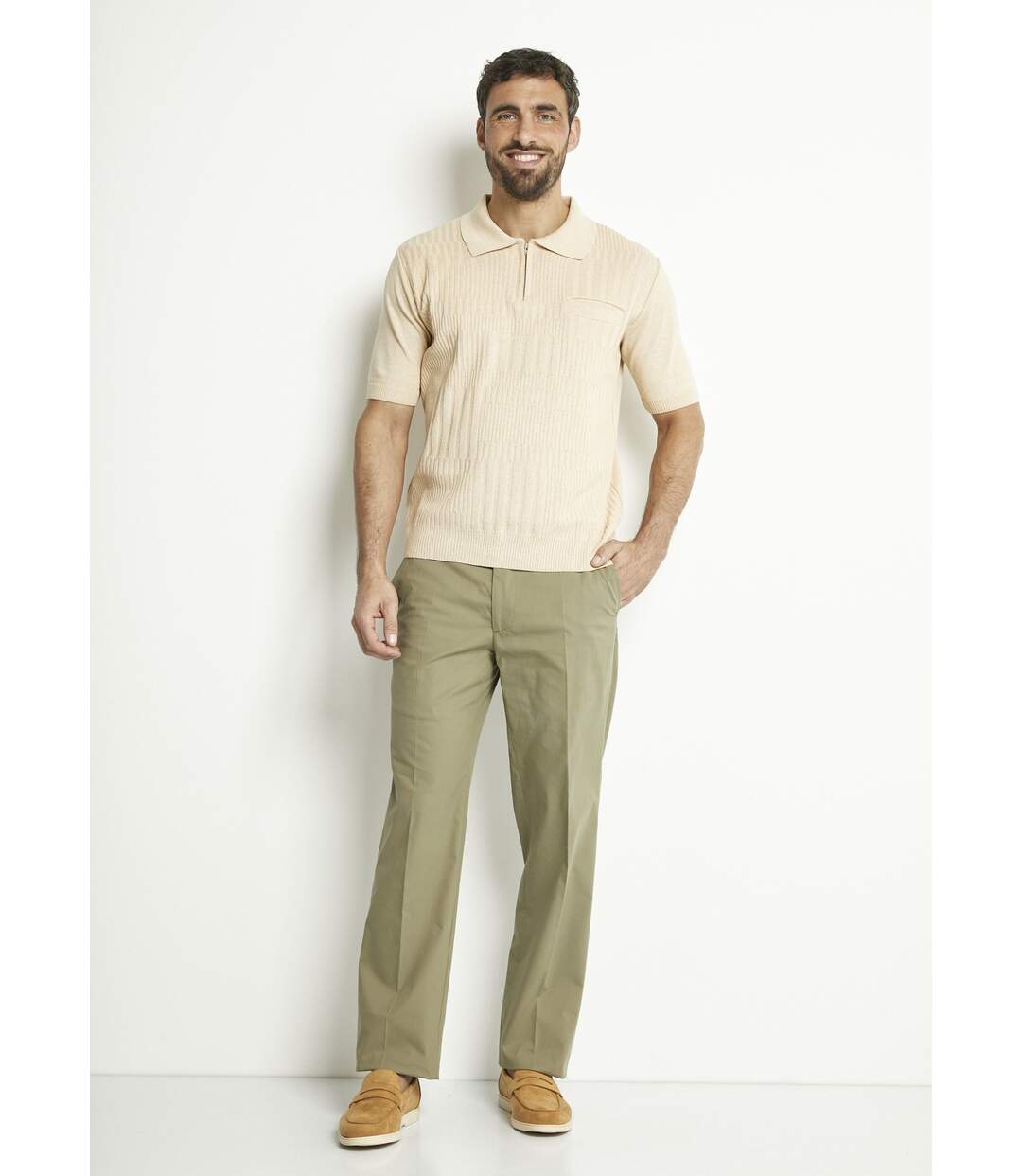 Polo zippé uni manches courtes coton cardé-3