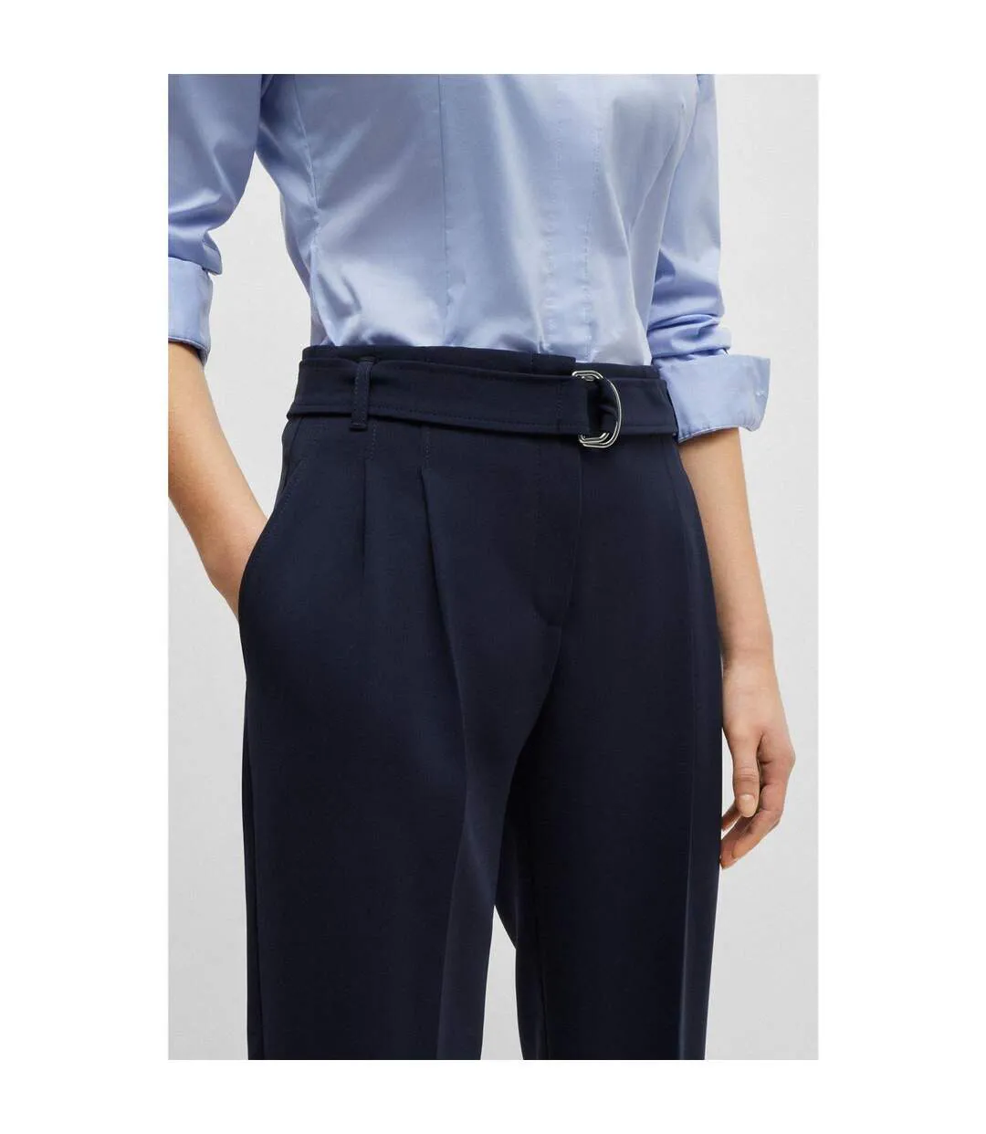 Womens/ladies Tapia Belted Regular Trousers Blue Boss-4