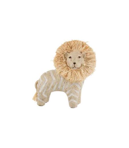 Statuette Déco en Raphia Lion 15cm Blanc & Beige