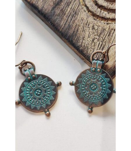 Vintage India Ethnic Engraved Retro Compass Engraved Dangle Drop Hook Earring