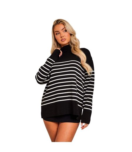 Pull Manches Longues Femme Noir Blanc Missy Empire