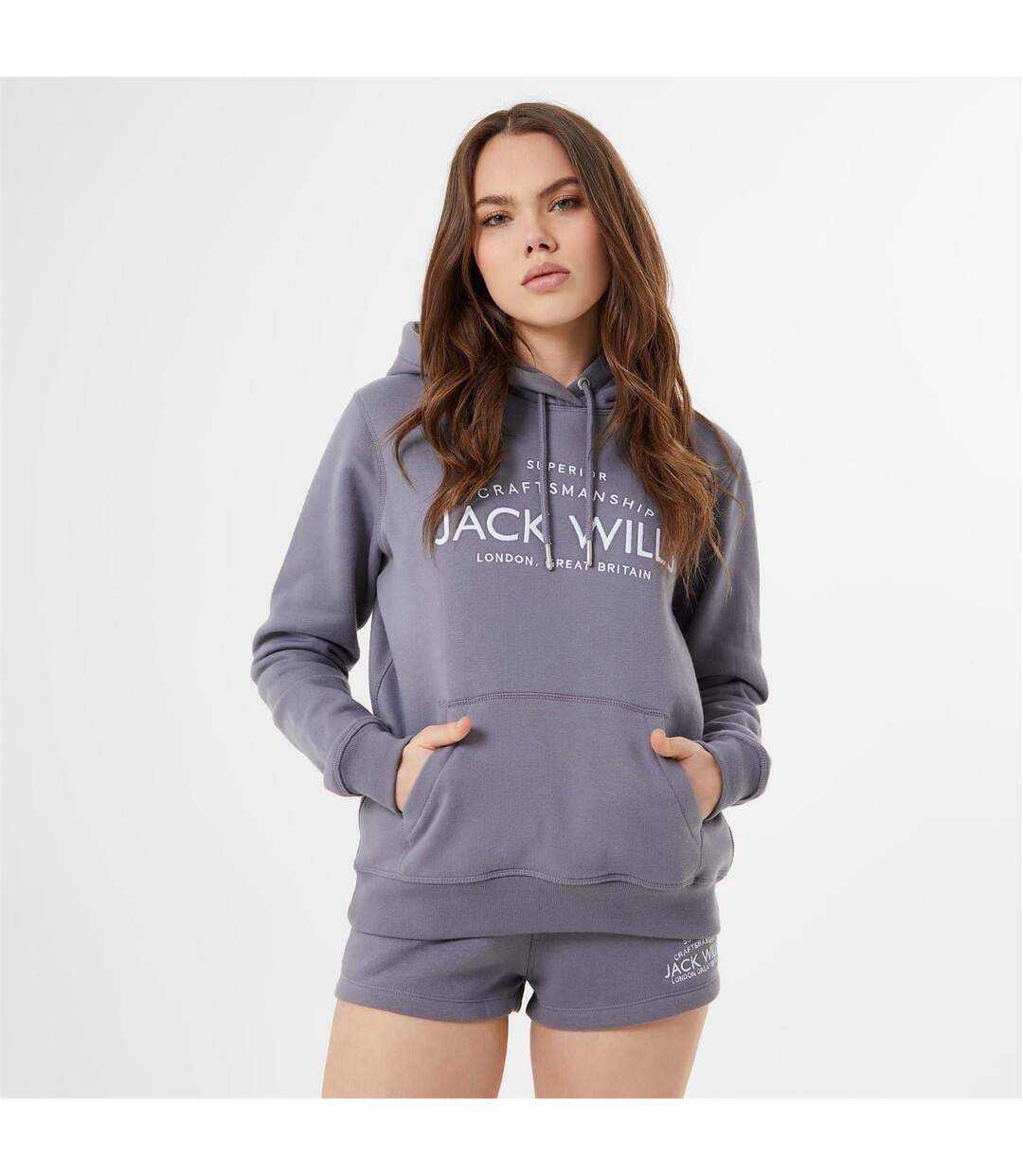Womens/ladies Graphic Logo Hoodie Grey Blue Jack Wills-1