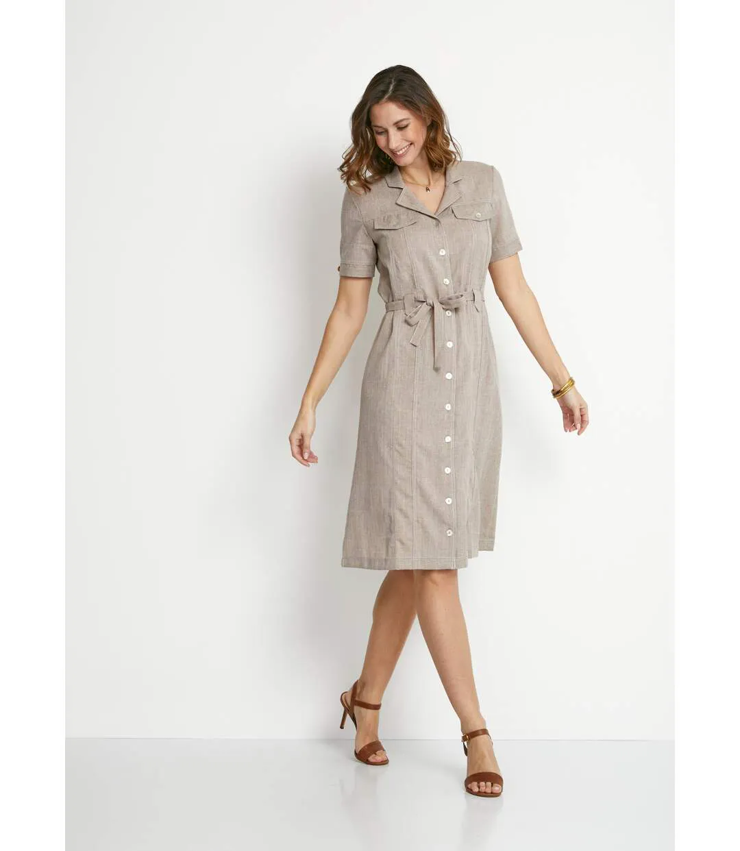 Robe-chemisier mi-longue coupe droite-4