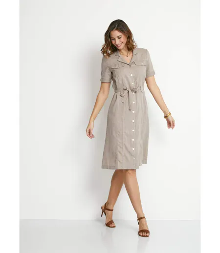 Robe-chemisier mi-longue coupe droite