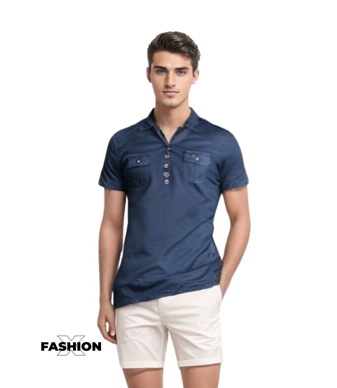 Polo Manches Courtes  Hommes Col boutonné - Bleu