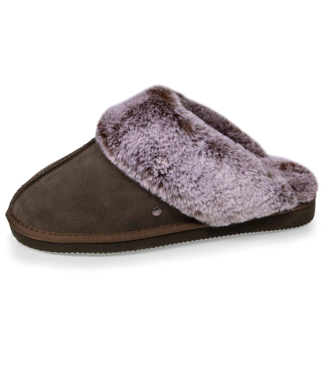 Isotoner Chaussons Mules femme ultra confortables et chaudes, en cuir et fausse fourrure