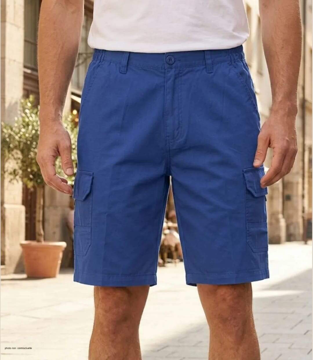 CHALLENGER INCA : Bermuda homme bleu indigo en coton à taille élastiquée style décontracté-1