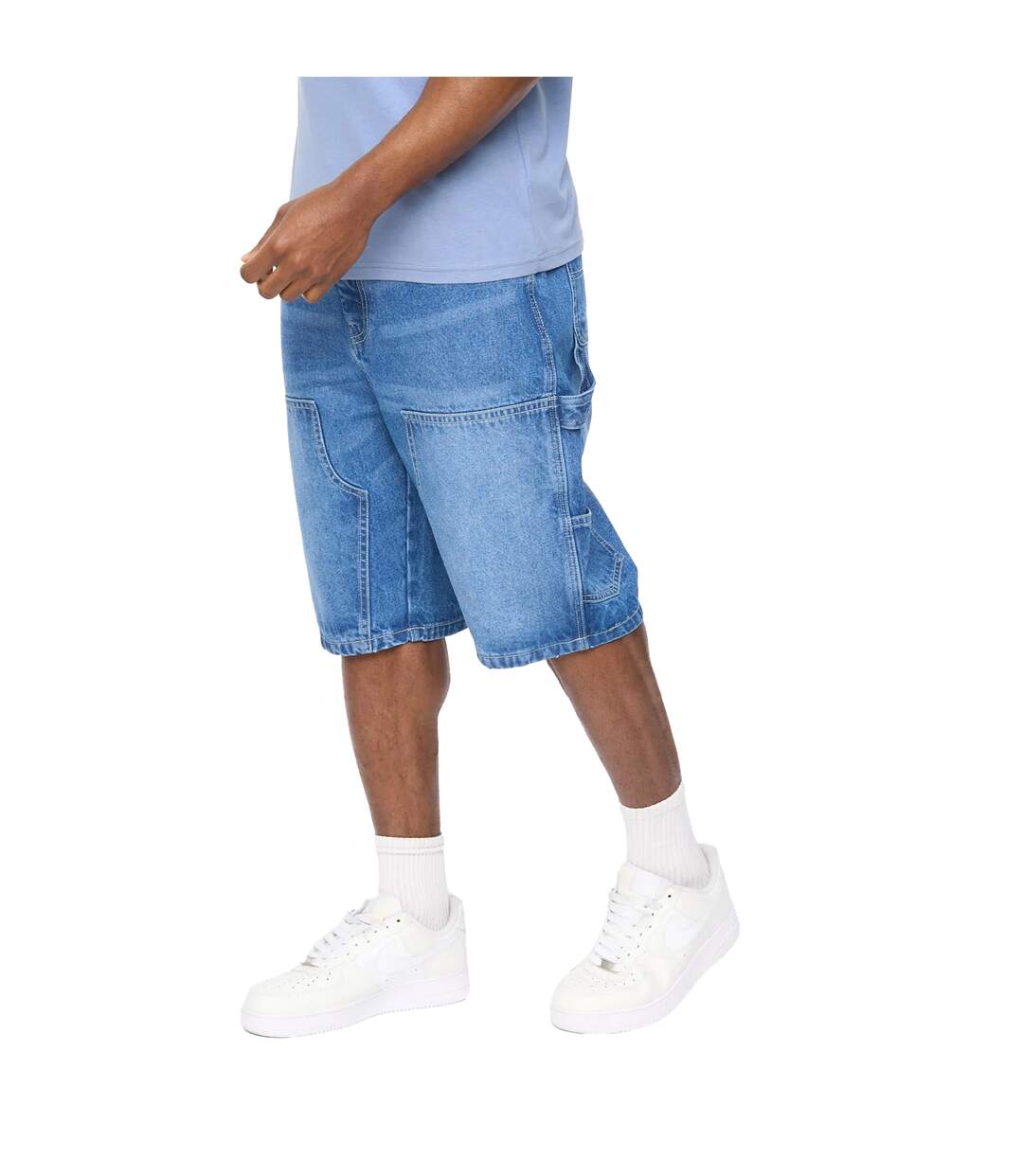Mens Teleman Denim Shorts Mid Wash Crosshatch-3