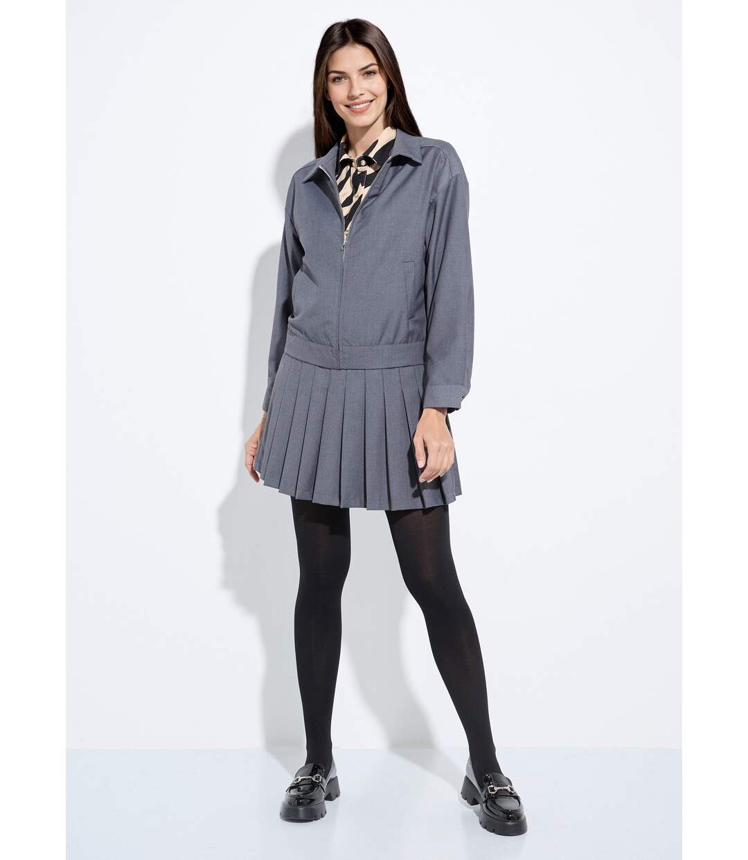 Veste zippée chinée foncée-3