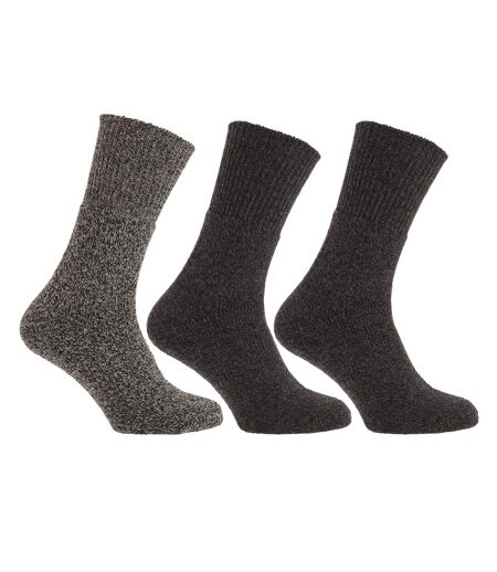 Mens Thermal Non Elastic Wool Blend Socks (2.1 Tog) (Pack Of 3) (Shades Of Grey) - UTMB281