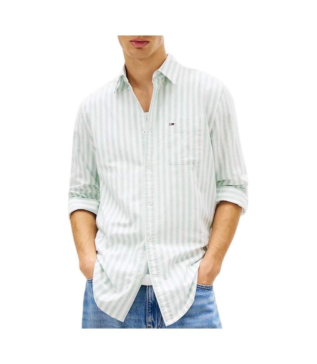 Chemise vert/beige homme tommy hilfiger tjm reg stripe-1