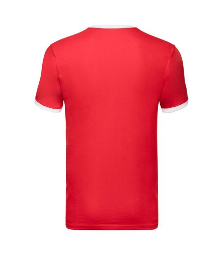 Mens Ringer Contrast T-shirt Red White Fruit Of The Loom