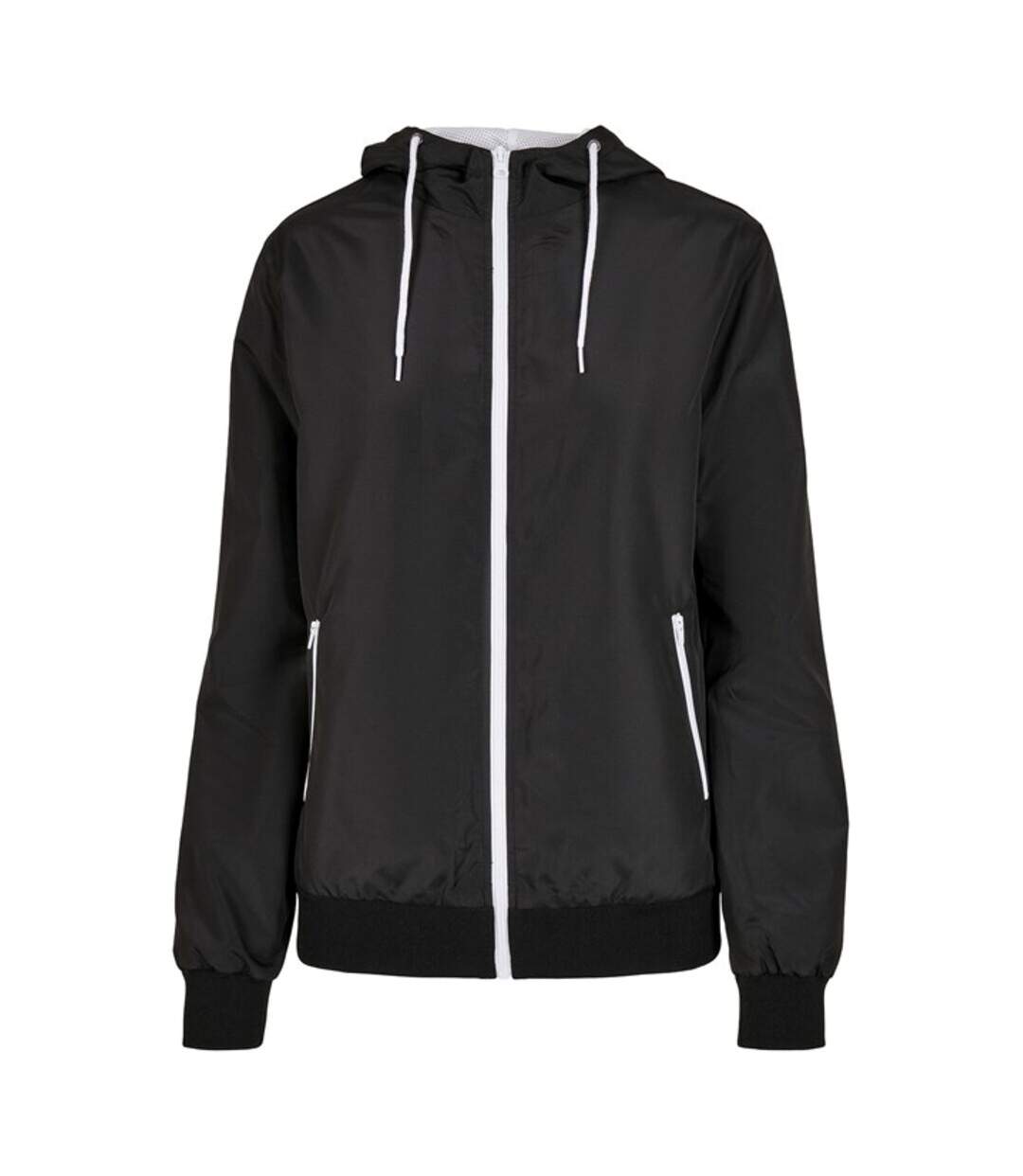Build Your Brand Womens/Ladies Windrunner Recycled Jacket (Black/White)