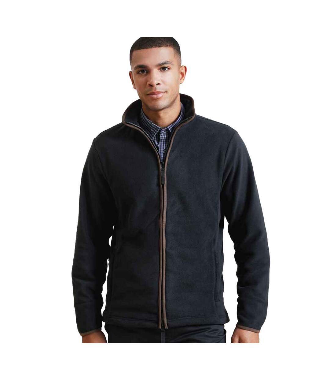 Mens artisan fleece jacket black/brown Premier