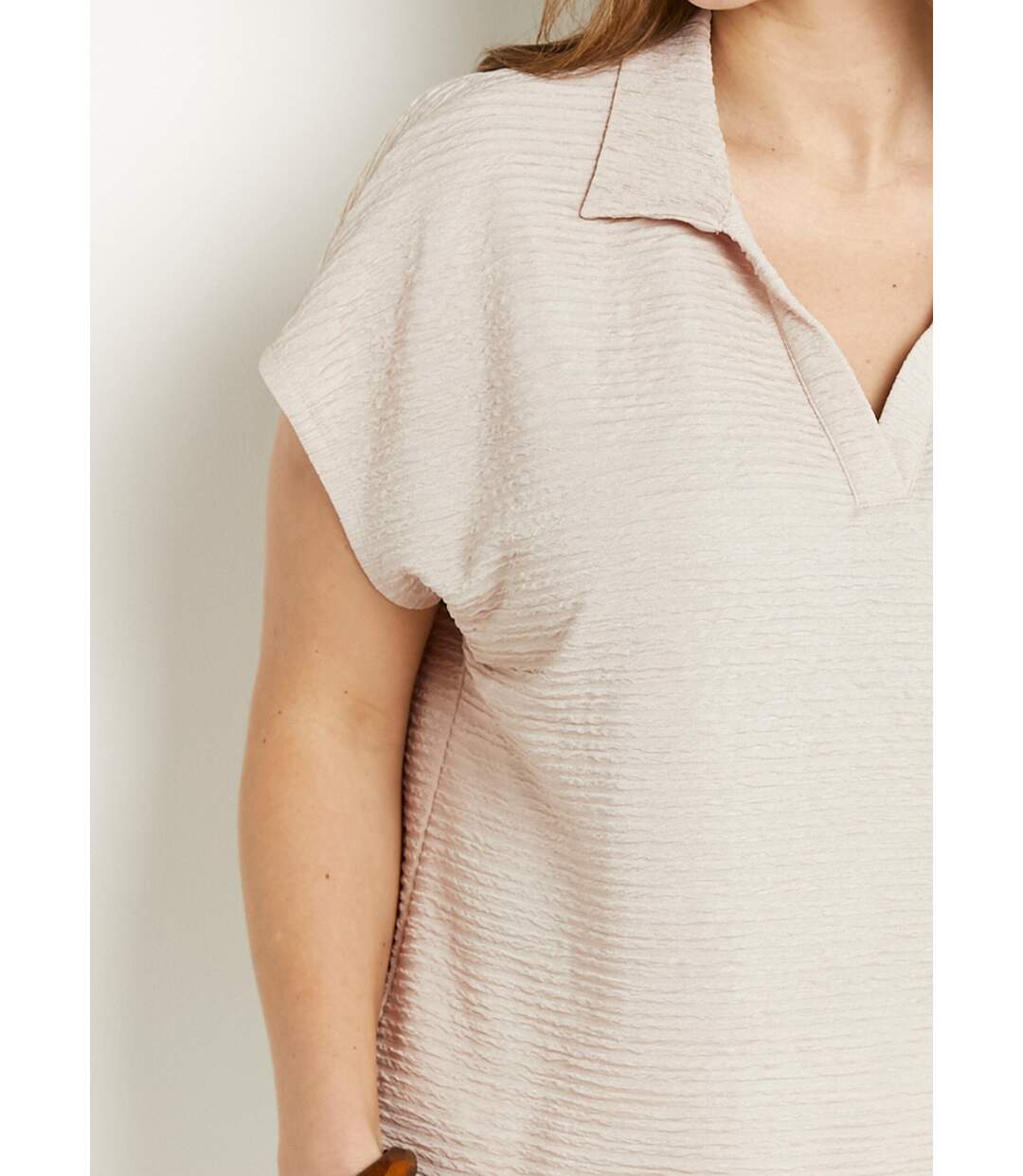T-shirt col chemise uni manches courtes-4
