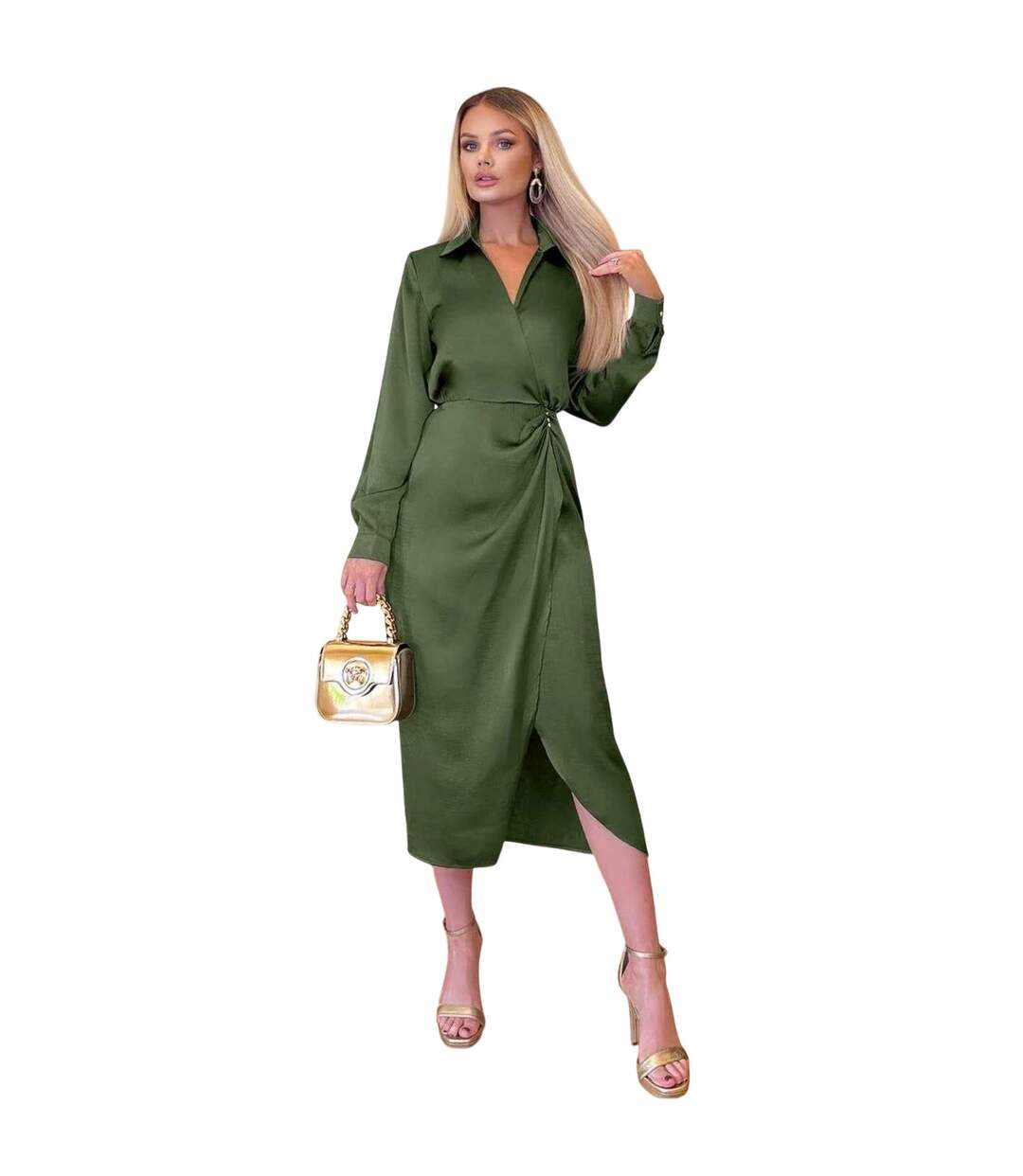 Robe Chemisier Mi-longue Femme Kaki AX Paris-4