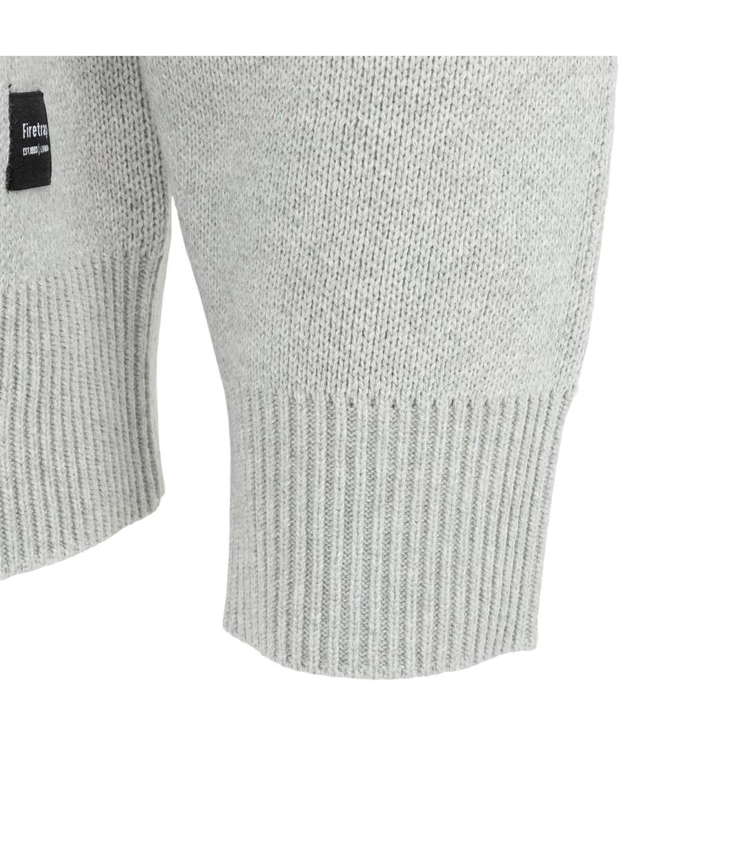 Mens Knitted Cotton Crew Neck Sweatshirt Light Grey Firetrap-4
