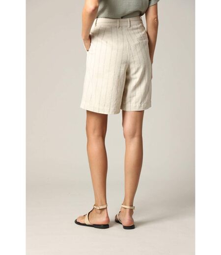 Short femme en coton et lin à rayures avec fermeture à glissière GITA
