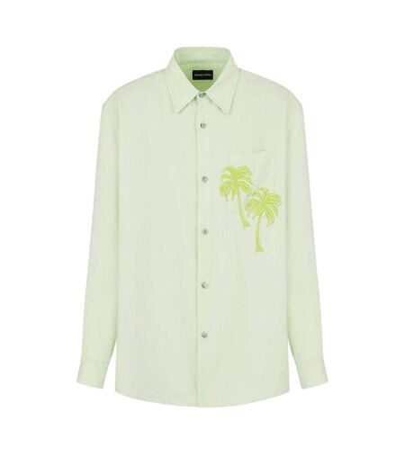 Mens Palm Tree Linen Blend Regular Long-sleeved Shirt Green Emporio Armani EA7