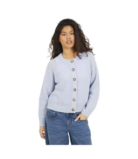 Womens/ladies Lawson Knitted Crew Neck Raglan Cardigan Blue Brave Soul